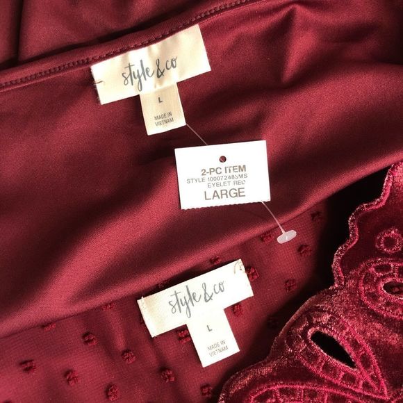 Style & Co. Garnet Swiss Dot Velvet Blouse & Cami - Picture 9 of 13